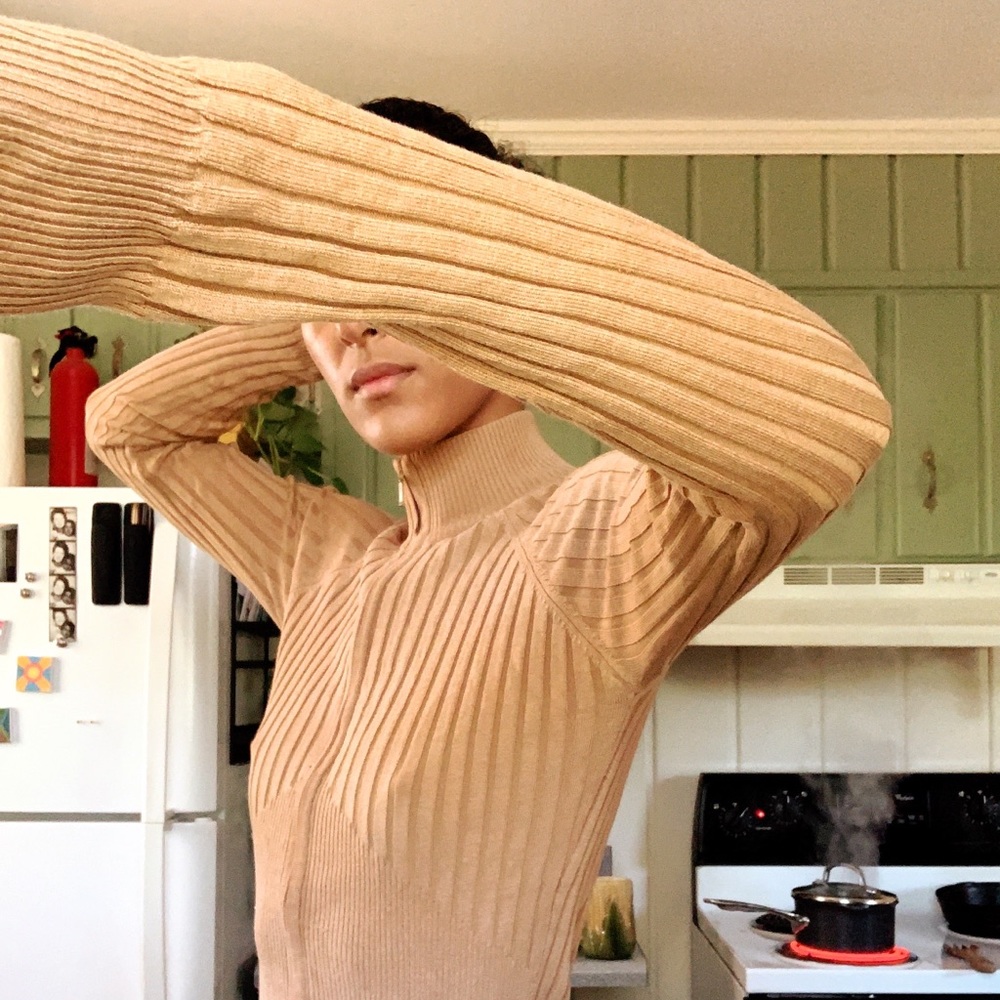 Ribbed mock neck, zip sweater